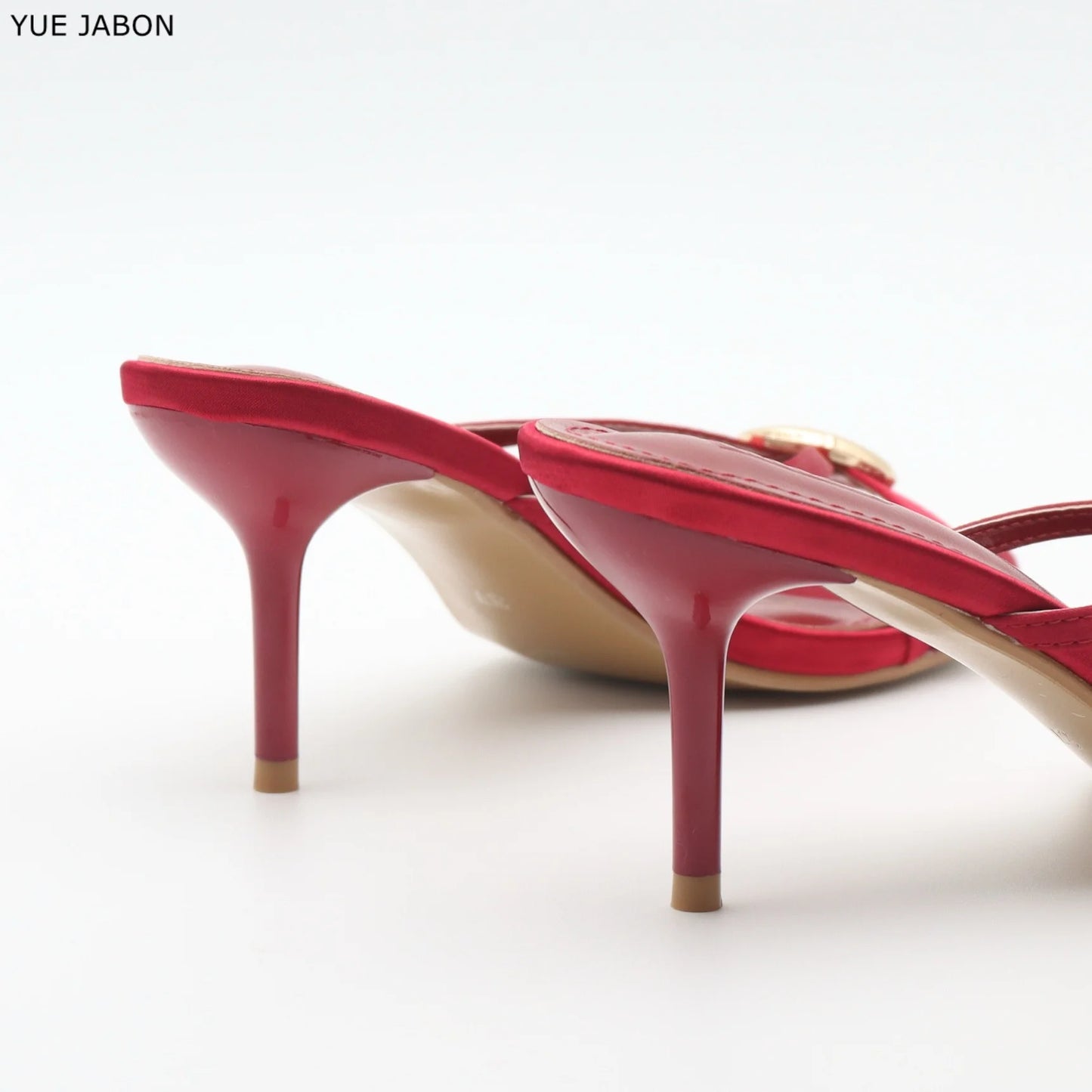 Zapatillas de Tacón Fino Rojas de Satén para Mujer, Sandalias con Hebilla Metálica y Punta Abierta, Zapatos de Vestir de Tacón Alto de Marca de Lujo Negros y Concisos para Dama