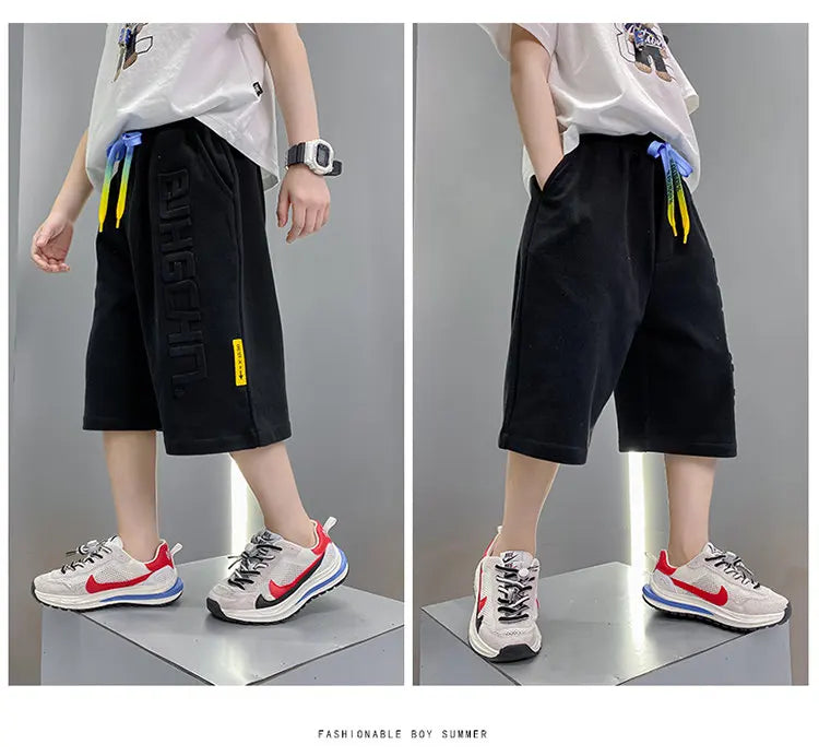 Pantalones cortos deportivos de algodón para niños, hasta la rodilla pantalón de chándal, talla 5, 6, 7, 8, 10, 12, 13, 14 años, gran oferta, Verano