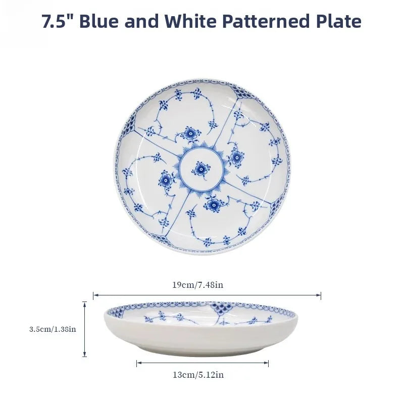 Juego de vajilla de porcelana blanca de Jingdezhen con diseño de hierba Tang azul y blanca, plato llano para uso doméstico, t...