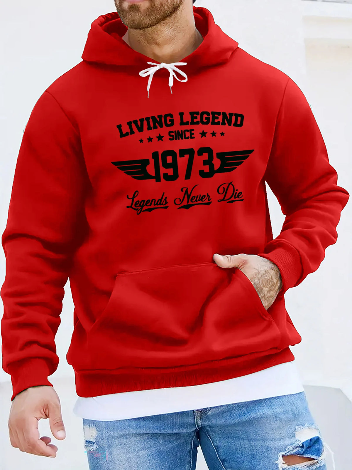 Sudadera con capucha holgada de moda informal de otoño e invierno para hombre, suéter cálido de manga larga con estampado de letras retro 1973