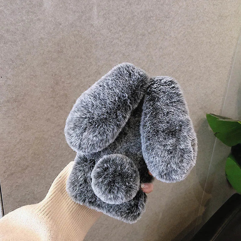 Funda de teléfono de piel de conejo de peluche 3D para iPhone 17 16 15 14 13 12 11 Pro Max funda de silicona suave
