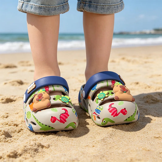 Zapatos de Jardín para Niños con Diseño de Dinosaurio y Capibara, Sandalias Suaves Antideslizantes para Niños, Chanclas Transpirables para Playa y Piscina