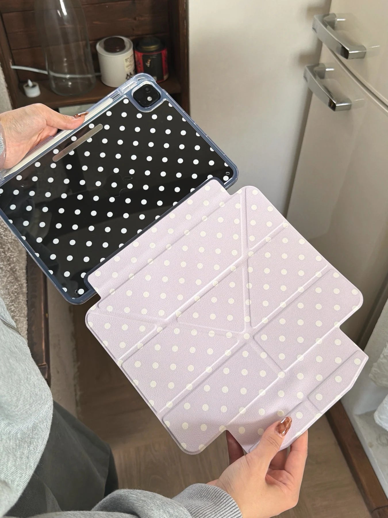 Funda para iPad plegable en Y con lunares y cierre a presión (6 colores) para iPad10/11th Air 11 4/5 10,9 Pro 11 12,9 iPad 10,2 7/8/9th Gen