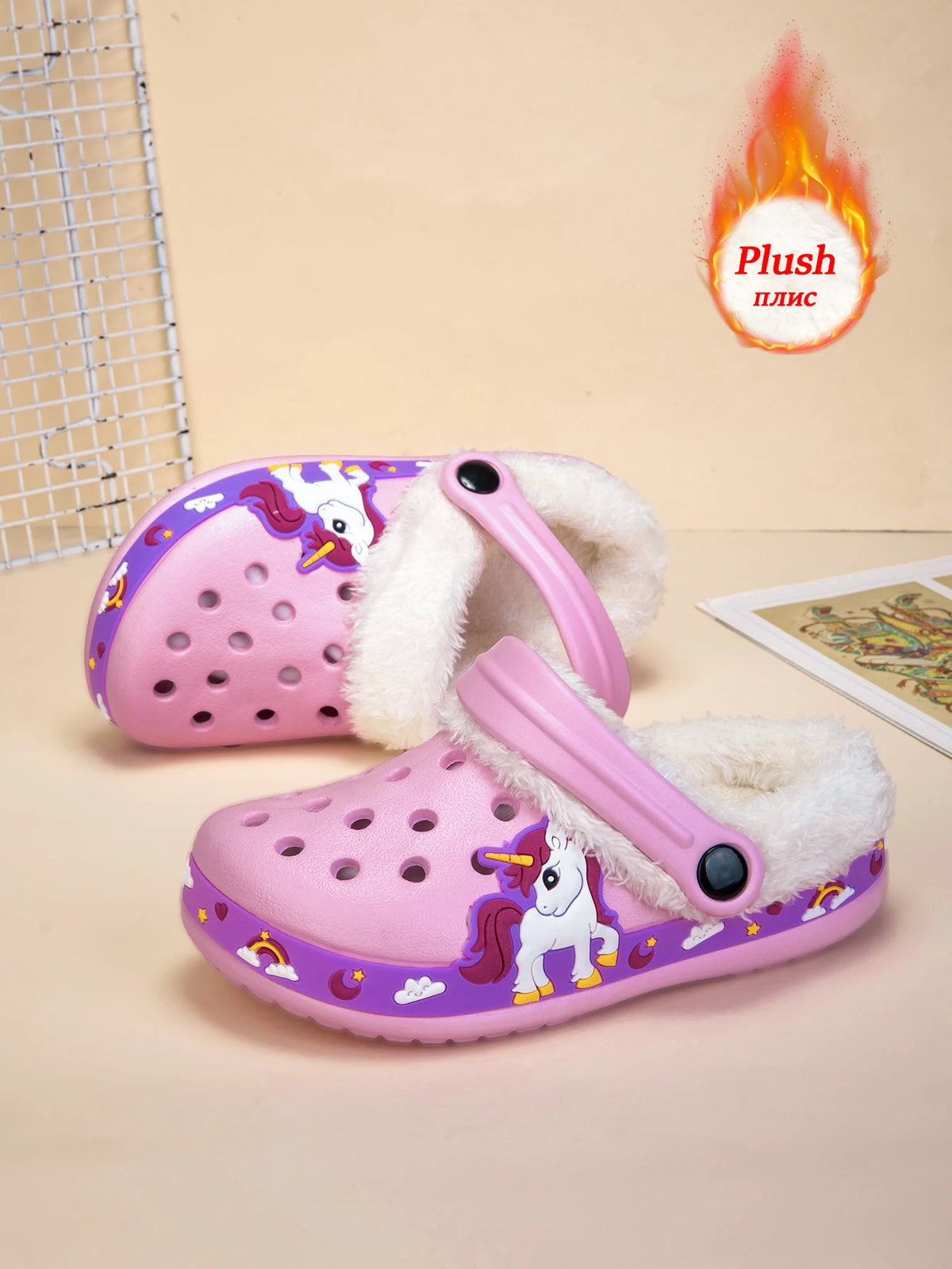 Sandalias de invierno para niños, zapatillas de piel para niños, zapatos para niñas, zuecos antideslizantes, sandalias bonitas de dibujos animados para niñas, zapatos para niños