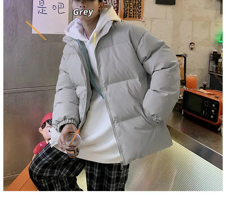 Ropa de calle Harajuku abrigo de invierno cálido para hombre Parka informal de Color sólido con cuello levantado chaqueta de invierno de gran tamaño para mujer