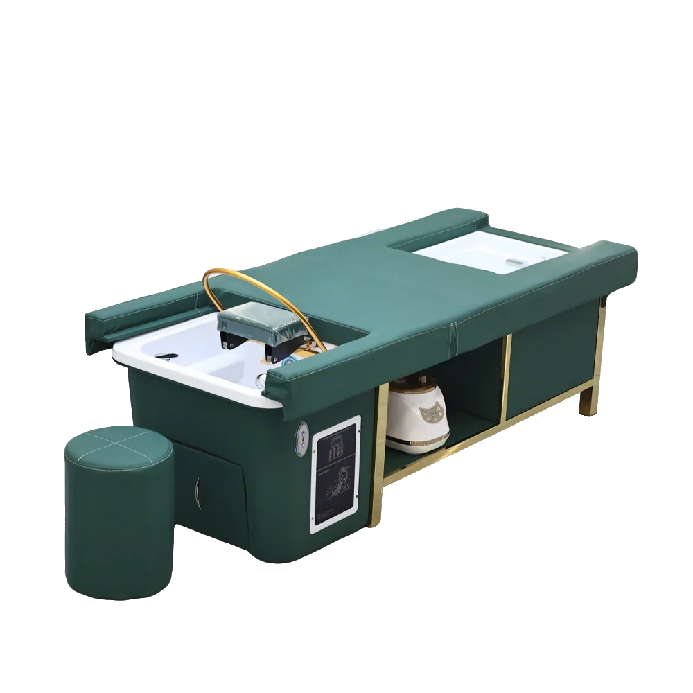 Mesa de Masaje Tailandesa de Diseño Moderno, Cama Eléctrica para Lavado de Cabello, Equipo de Spa Capilar, Cama Reclinable para Salón de Belleza con Lavabo de Cerámica y Reposapiés