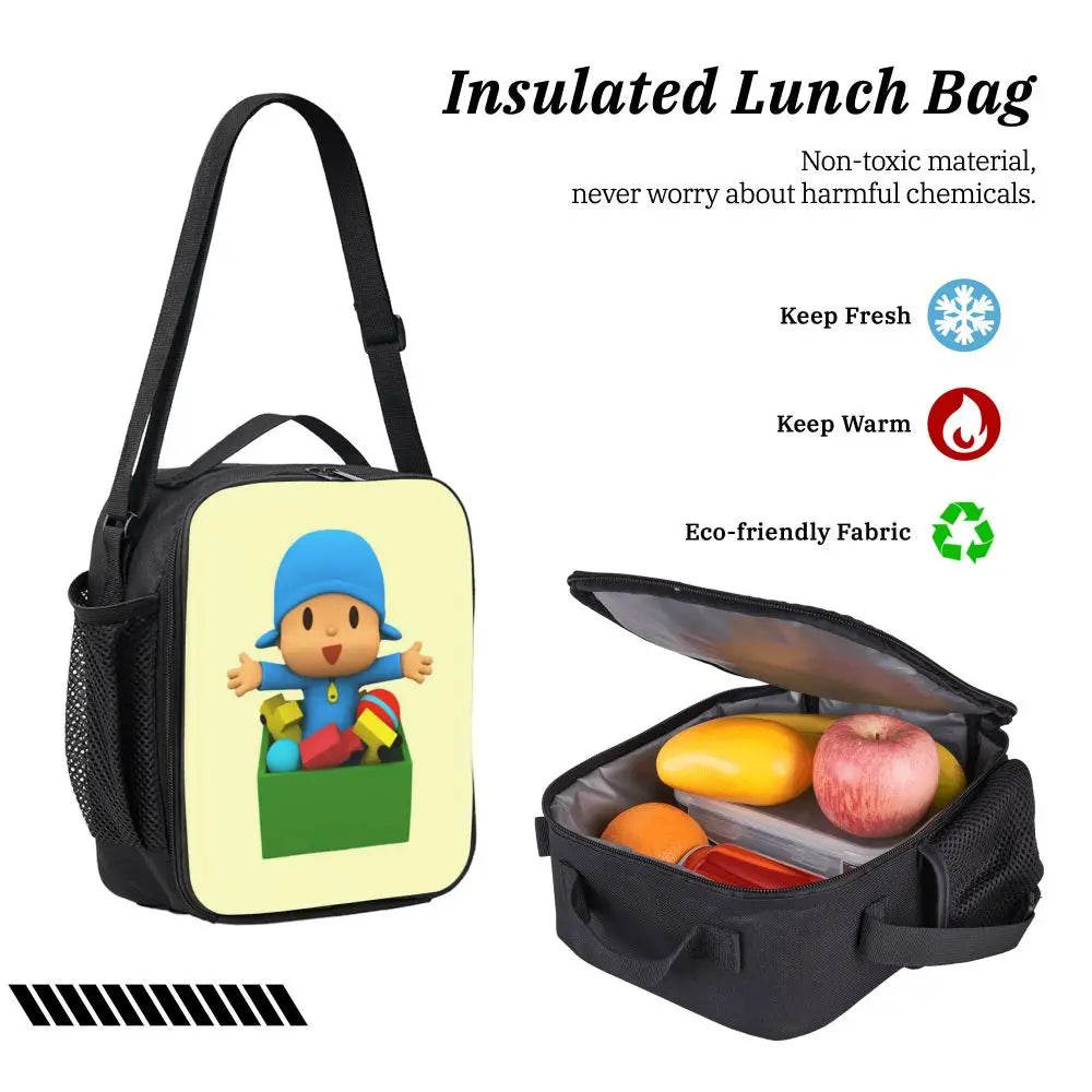Mochila azul de dibujos animados de Pocoyo para niños, mochila escolar, bolsos de hombro para ordenador, bolsa de almuerzo aislada de 3 piezas, estuche para lápices