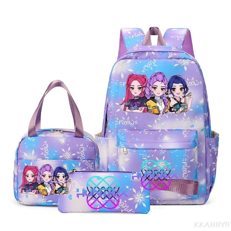 Mochila escolar KPop Demon Hunters, juego de 3 piezas, bolsa de almuerzo, estuche para lápices, regalo de regreso a la escuela para niñas, mochila de ocio, bolsas de viaje para adolescentes