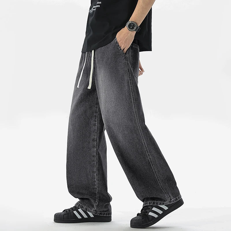 Pantalones vaqueros holgados americanos de pierna ancha para hombre, pantalón informal, recto, holgado, estilo Hip-hop callejero, ropa de calle negra, gris y azul