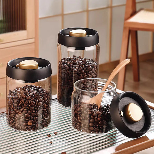 Frasco de Vidrio Hermético al Vacío para Almacenamiento de Granos de Café, Alimentos, Té, Frasco de Almacenamiento de Alimentos Frescos, Accesorios de Cocina
