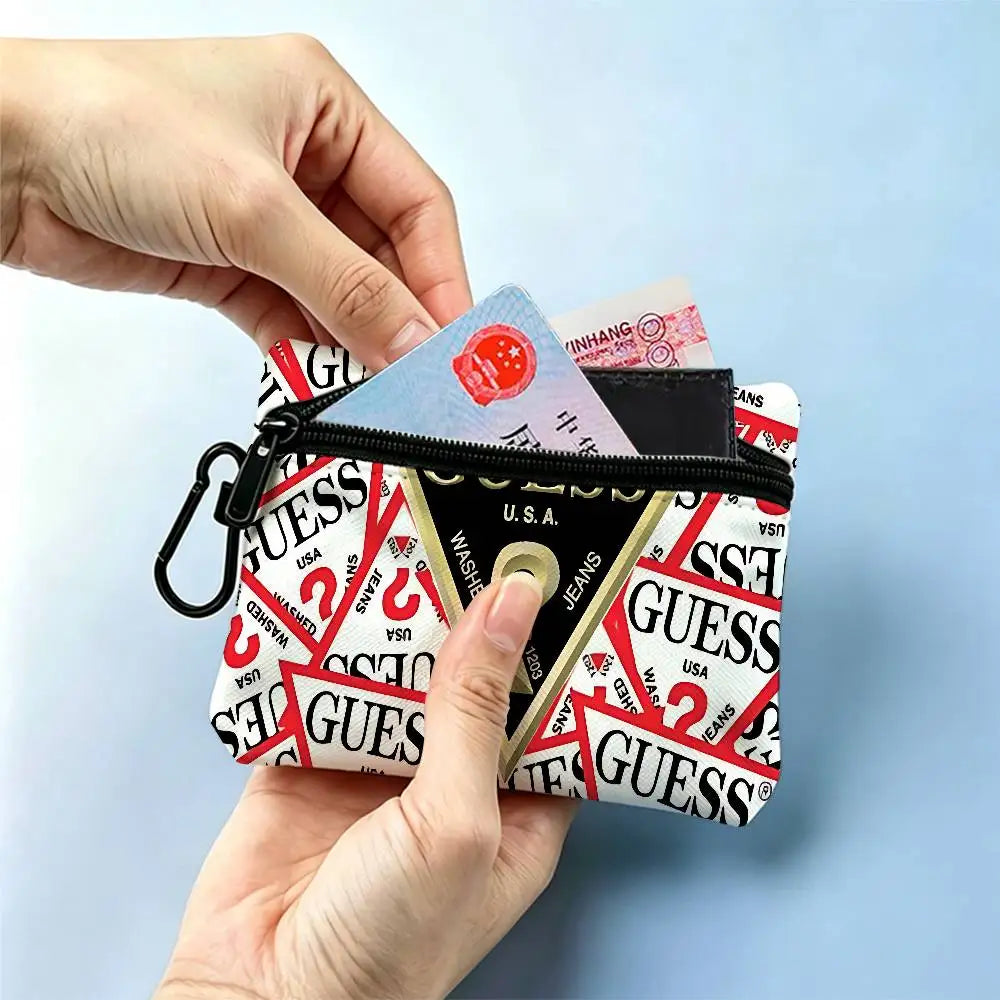 Monedero con cremallera de tela Oxford blanca con logotipo de G-Guess-s, bolsa ligera para colgar llaves, tarjetero para uso diario