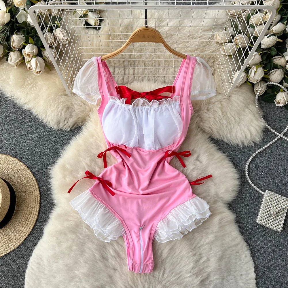 Ropa de dormir para fiesta de San Valentín, Catsuits combinados, peleles de tiras de malla eróticos íntimos ajustados, monos de mujer, lencería, conjuntos sexys