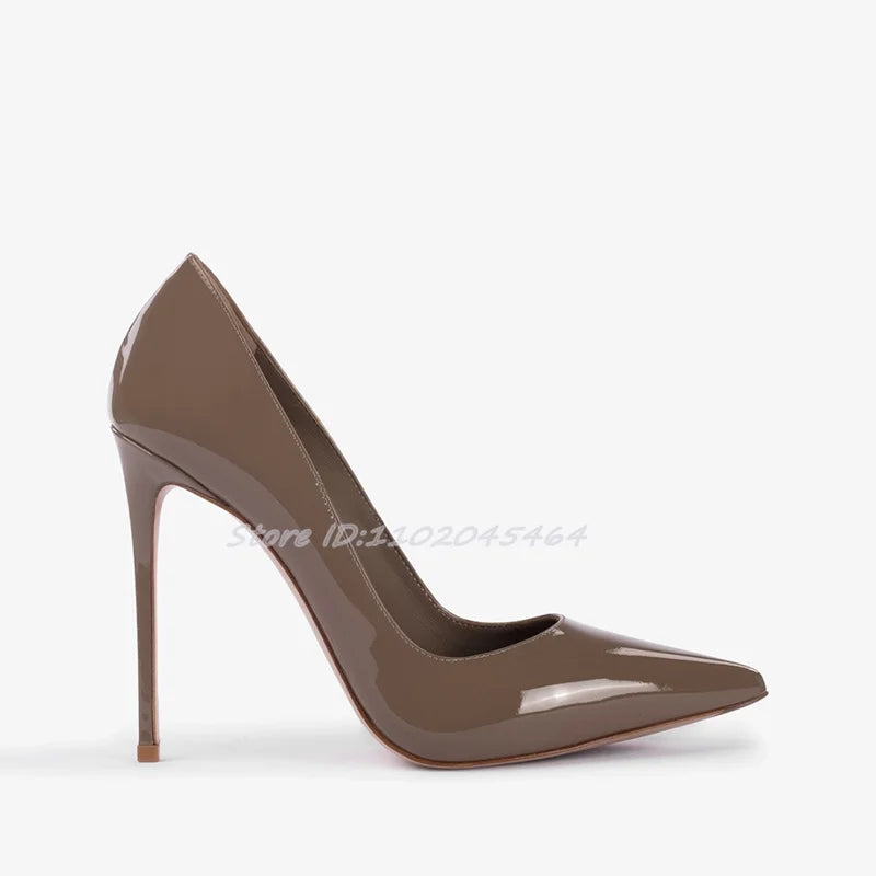 Zapatos de tacón alto sexis con punta estrecha de charol para mujer, tacones de aguja de talla grande, zapatos de tacón coloridos poco profundos y elegantes, zapatos de fiesta de diseñador de lujo