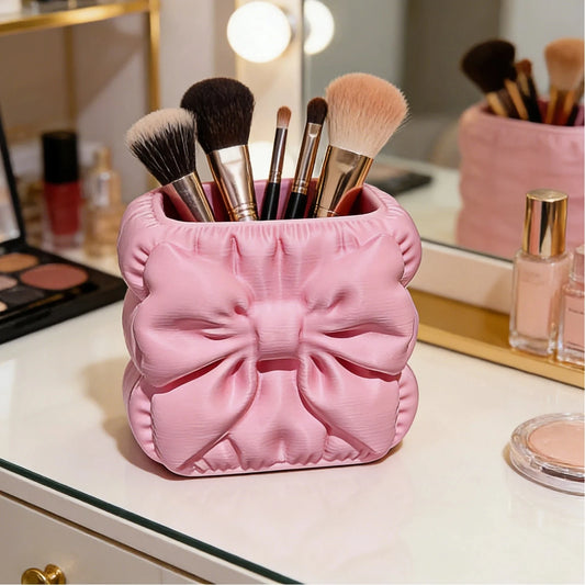 Regalo para el Día de la Madre - Porta Brochas de Maquillaje con Forma de Lazo, Organizador de Belleza de Escritorio, Organizador de Tocador, Porta Bolígrafos con Lazo 3D, Multifuncional