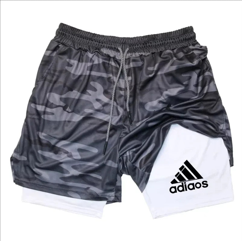 Pantalones cortos de compresión para hombre, pantalones cortos deportivos de entrenamiento para correr, pantalones cortos de secado rápido para gimnasio de verano en uno
