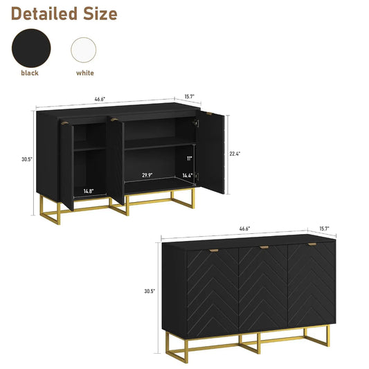 Aparador de puerta con diseño de espiga, mueble de almacenamiento para comedor, 47", personalizado