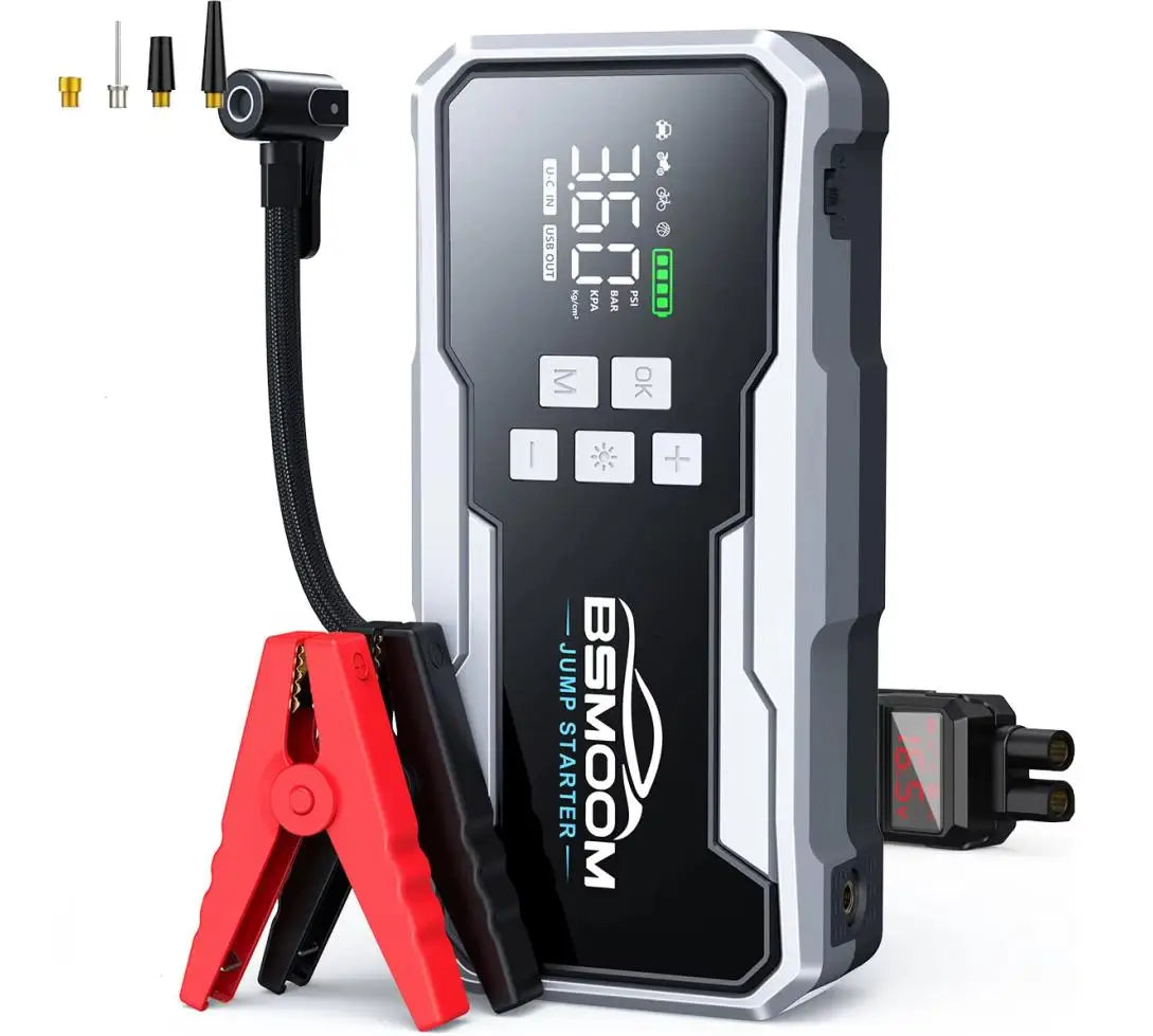 Arrancador de Coches con Compresor de Aire, Pantalla LCD, 21800mAh, Cargador Portátil, Dispositivo de Arranque de Batería de Coche de 6000A, Cargador de Batería para Coche de 12V (Todo Gasolina/10L Diésel), Arranque Rápi