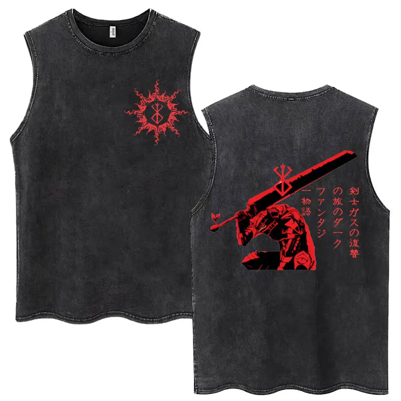 Camisetas sin mangas Harajuku lavadas de Anime Berserk Guts, camisetas Retro de Manga Gatsu Griffith Zodd, camisetas sin mangas, Camiseta de algodón Unisex de gran tamaño