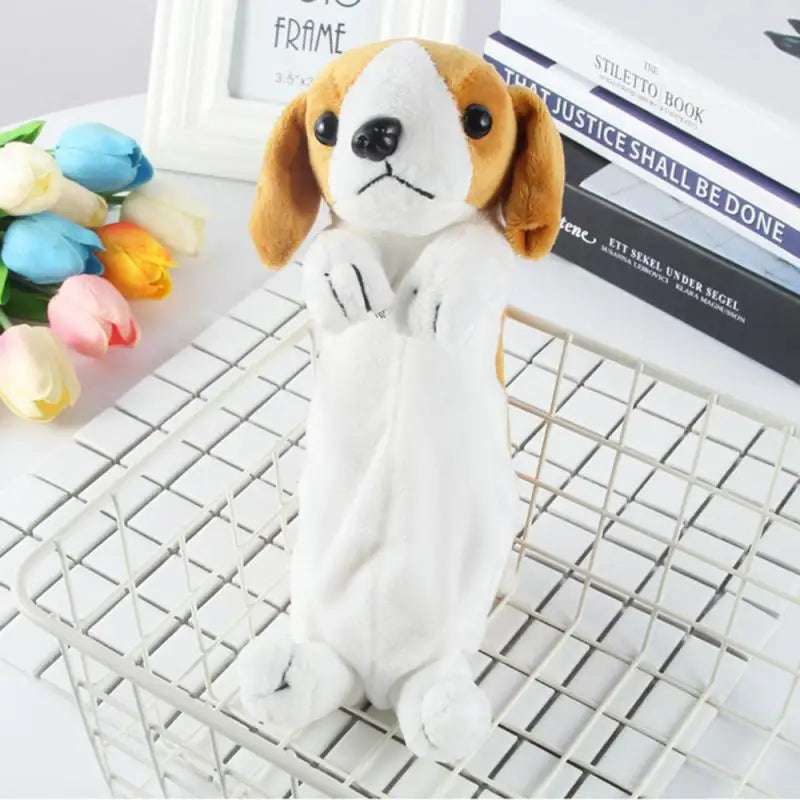 Estuche para lápices de papelería, bolsa para lápices con forma de perro de peluche de dibujos animados, bolsa para bolígrafos de animales, suministros escolares para niños, bolsa para lápices creativa