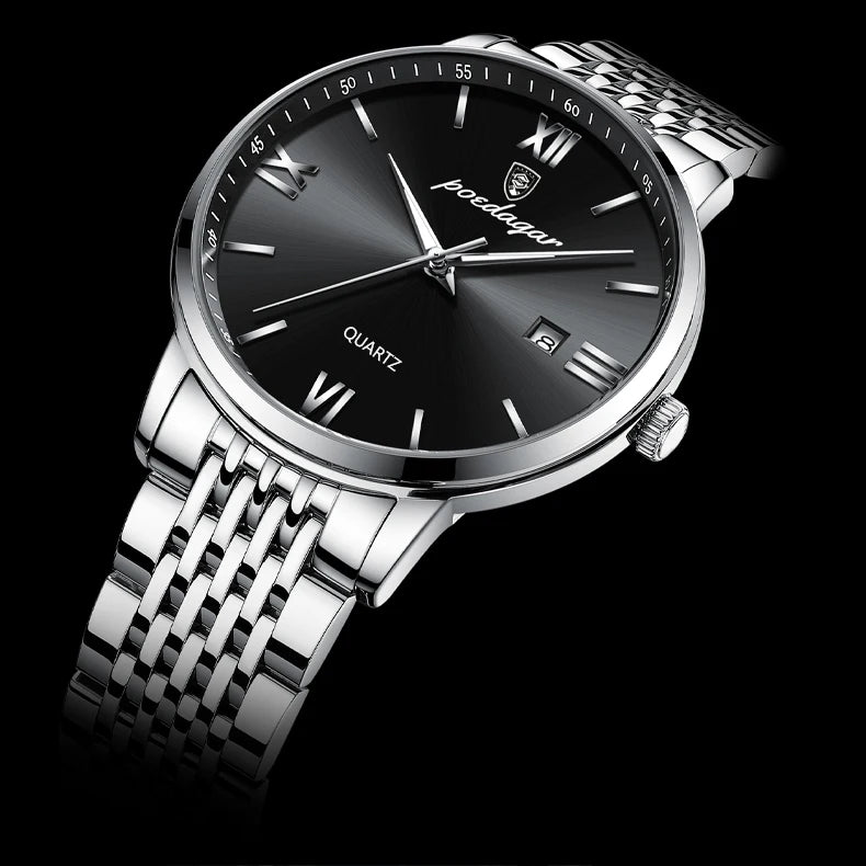 POEDAGAR, relojes de negocios de lujo para hombre, reloj de pulsera resistente al agua de acero inoxidable con fecha para hombre, reloj de pulsera de cuarzo Simple a la moda para hombre
