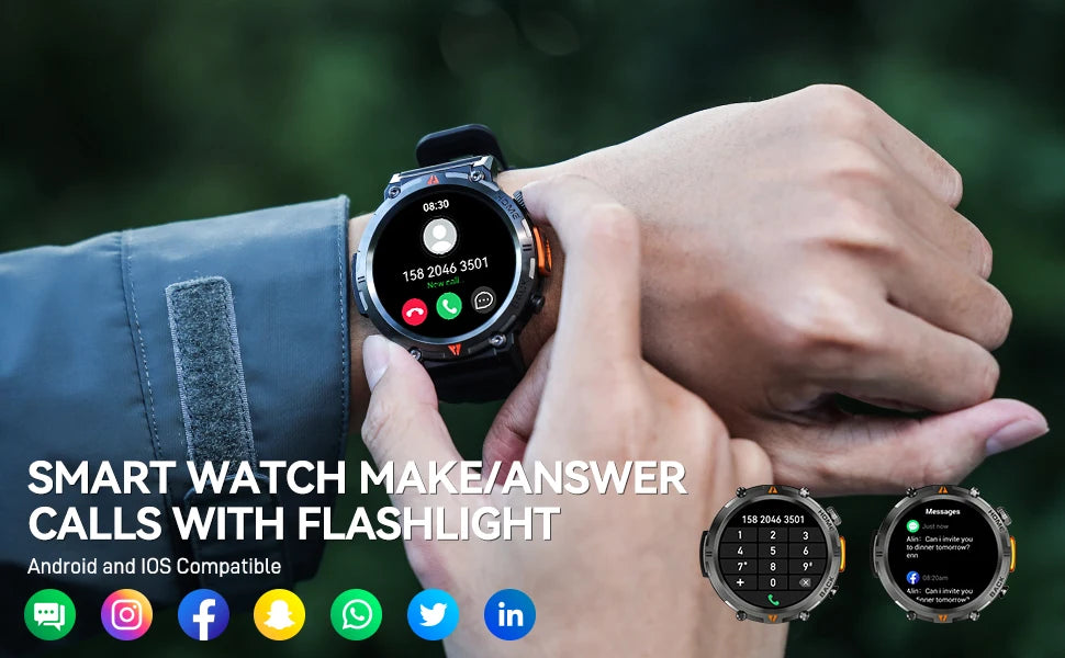 EIGIIS KE3 2025 nuevo reloj inteligente con llamada Bluetooth para hombres pantalla completamente táctil con Monitor de salud linterna de ritmo cardíaco reloj inteligente