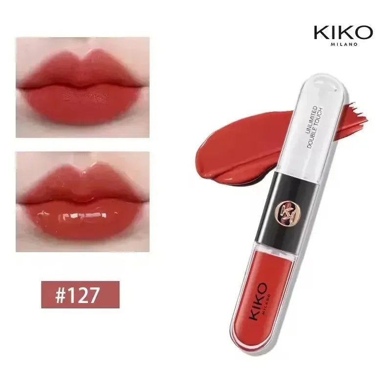 Kiko Labial de Doble Punta Transparente Efecto Espejo, No se Desvanece, No se Transfiere, Brillo Labial Tono Té con Leche, Pasta de Frijol, Maquillaje Labial Natural