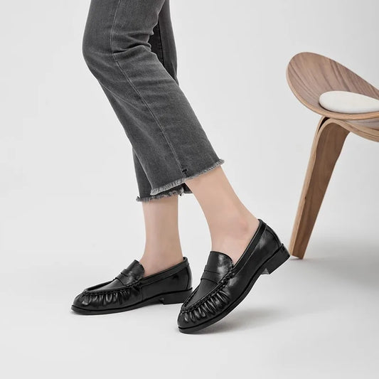 Mocasines para Dama Nuevo Modelo 2026 de Zapatos de Cuero para Mujer - Adecuados para Damas Sandalias de Mujer con Volantes Hechas a Mano Estilo Vintage