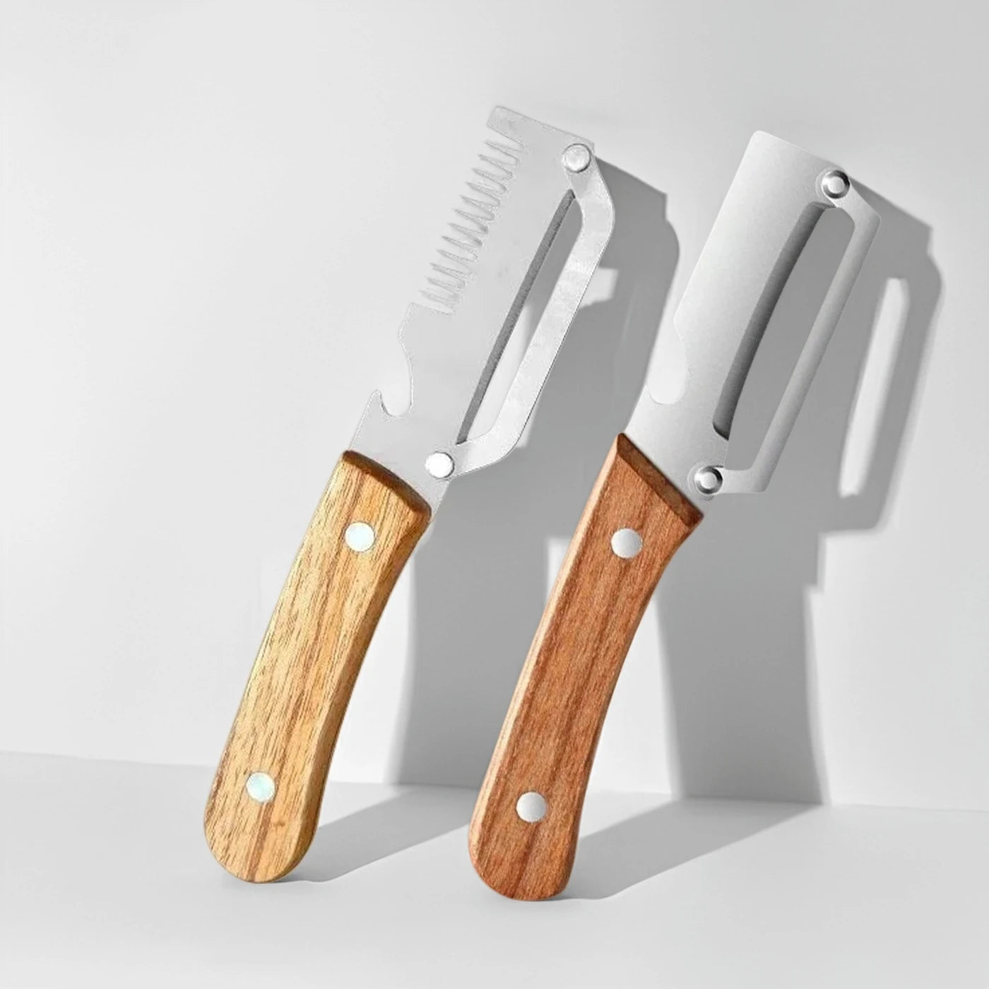 Juego de 2 peladores de cocina de acero inoxidable con mango de madera para pelar y cortar frutas y verduras, herramienta de cocina