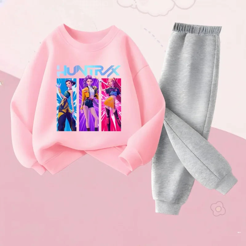 Conjuntos de 2 Piezas para Niñas, Primavera-Otoño, con Estampado de Dibujos Animados, Conjuntos de Sudadera y Pantalones Deportivos para Niños, Conjuntos Casuales para Bebés y Niños Pequeños