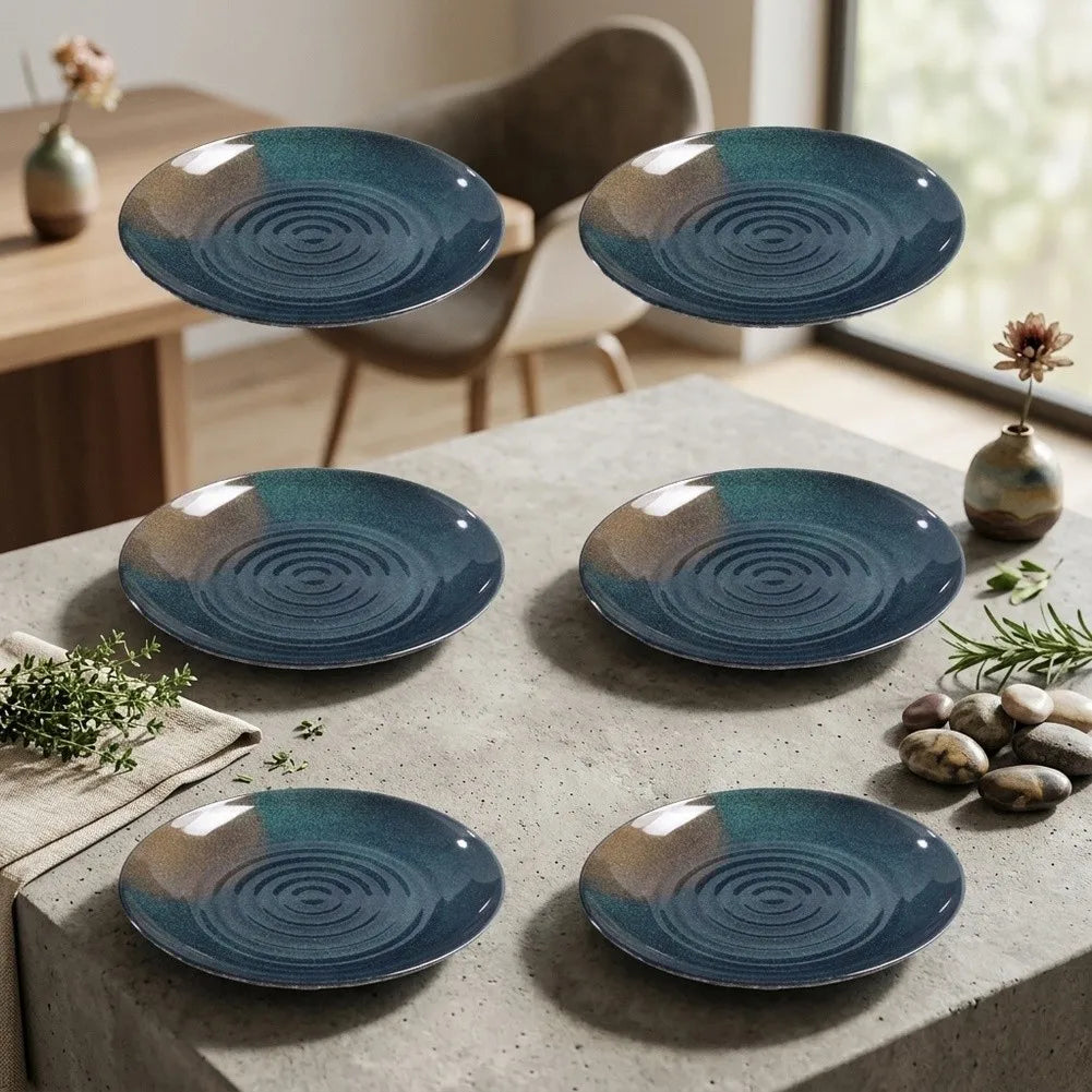Juego de 6 Platos de Melamina Negros, Platos Planos con Ondas Concéntricas para Servir Platos Fríos, Filetes, para Restaurante, Hogar, Vajilla