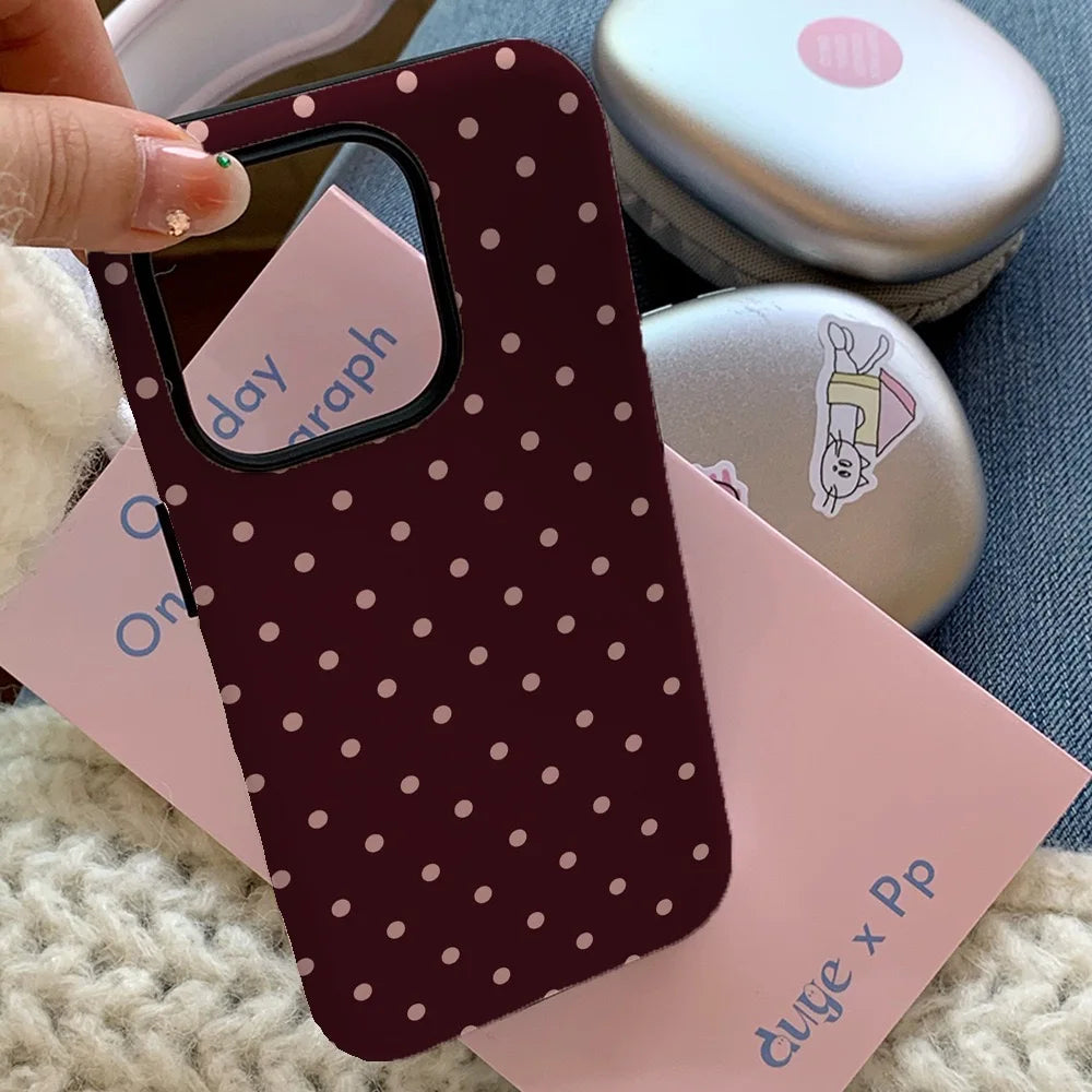 Funda de teléfono Ins marrón rojo lunares para IPHONE 16 15PRO MAX 14 PLUS 13 12 MINI 11 acrílico TPU dos en uno fundas de teléfono magnéticas