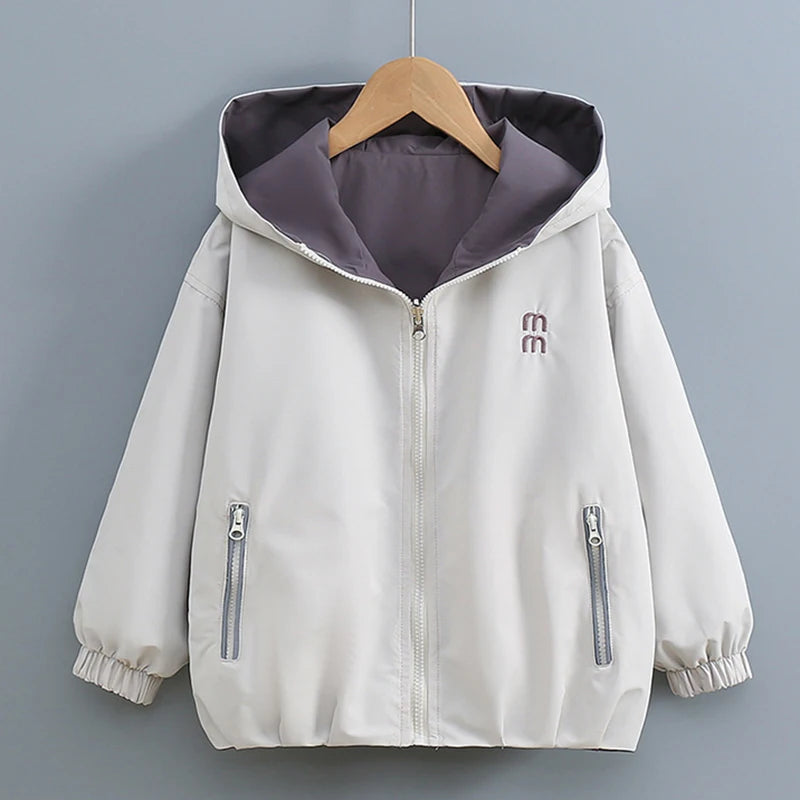 Chaqueta Reversible con Capucha para Niños, Primavera-Otoño 2026, Chaqueta Casual Impermeable y Cortavientos para Adolescentes, Ropa Infantil