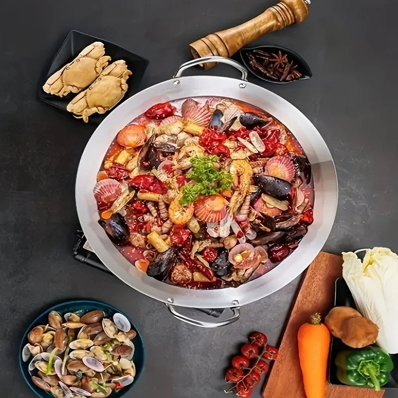 Wok grande de acero inoxidable, sartén de Chef duradera gruesa sin recubrimiento de alta calidad con asas dobles, fácil de limpiar para uso comercial, 1 ud.