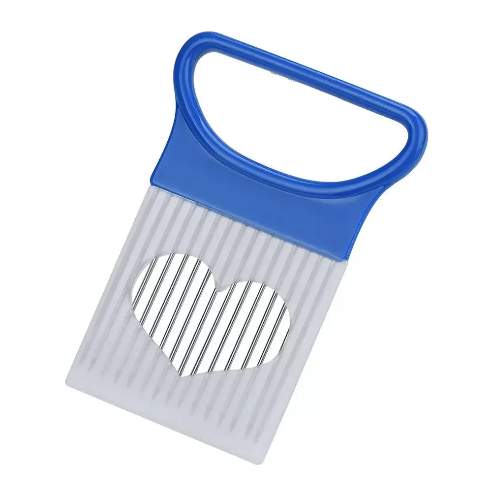 Rebanadas de cebollas sin esfuerzo con esta rebanadora de cebolla colorida, soporte para patatas fritas de acero inoxidable para cocina, 1 ud.