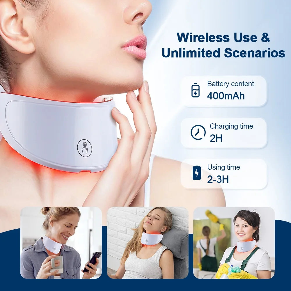 Máscara LED para el cuello, 7 colores, fotones, antiarrugas, brillo de la piel, máscara de belleza para el cuello, estiramiento de la piel, eliminador de arrugas del cuello, cuidado de la piel