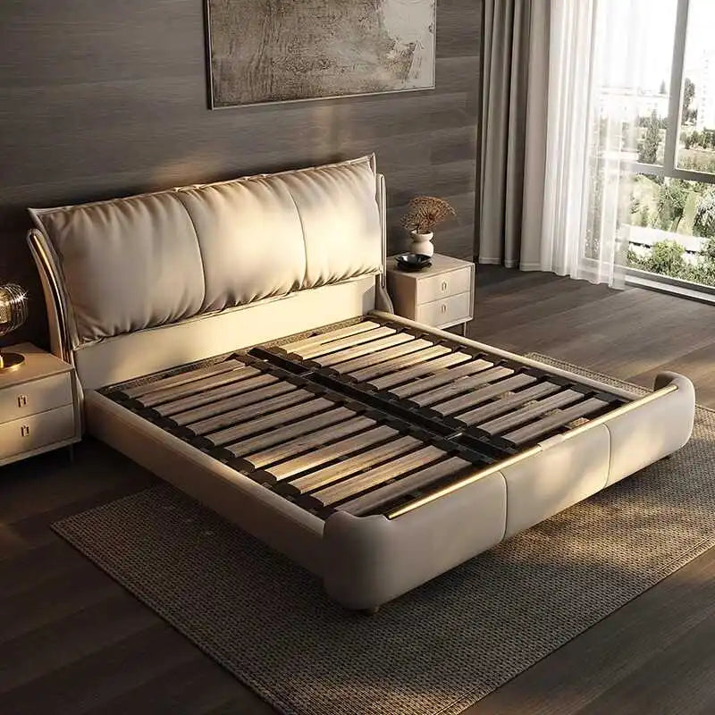Marco De cama moderno De princesa Beige, marcos De Cama doble De diseño impermeables para dormitorio, Camas De Dormitorio De tamaño completo, muebles para el hogar