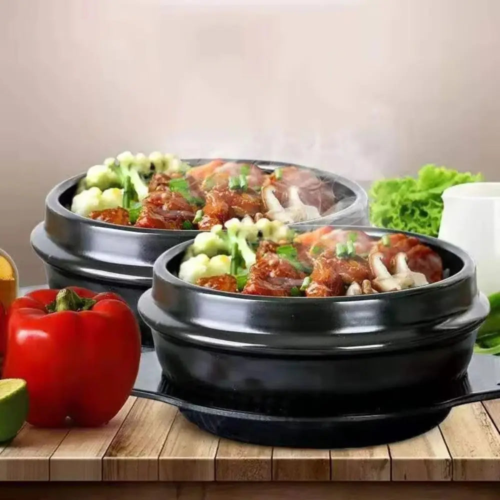 Cazuela de 16cm de tamaño, olla de arcilla resistente al calor con bandeja, olla de piedra coreana, olla de sopa de cerámica antiadherente antiescaldaduras para el hogar