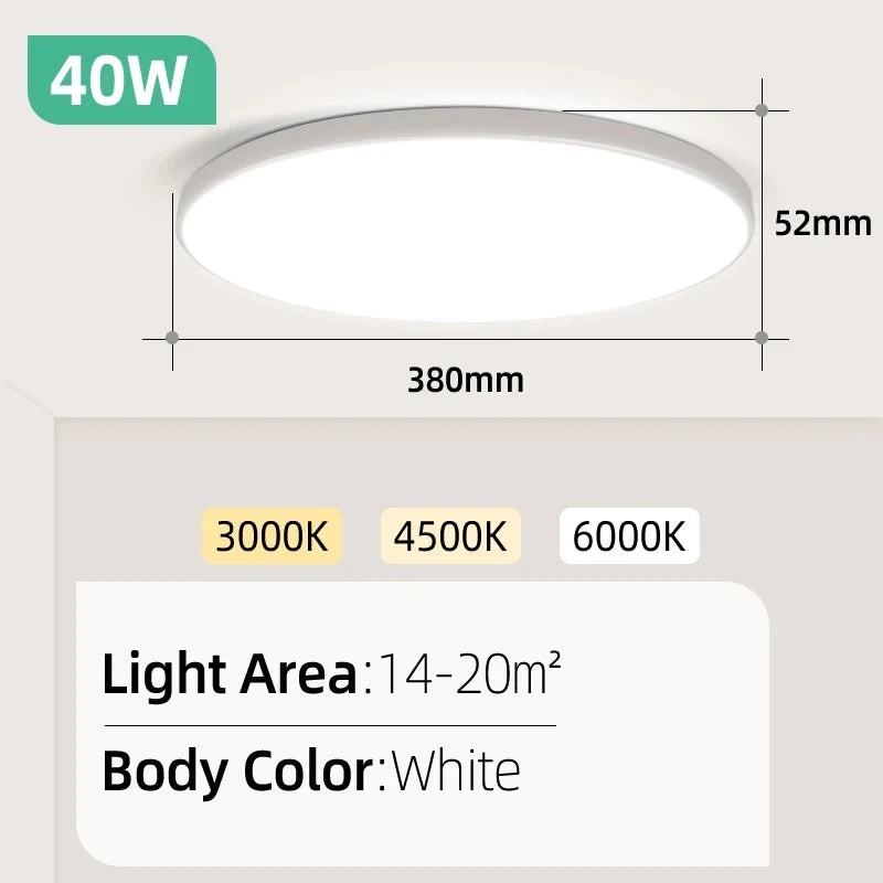 Lámpara de techo Led 110-265V Panel ultrafino luz Led para sala de estar dormitorio iluminación interior 20W 30W luces de techo redondas cuadradas