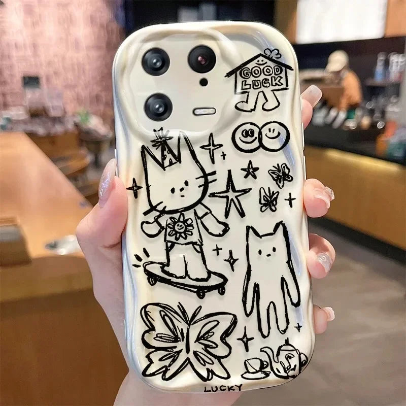 Funda de felpa con diseño de oso y gato con pajarita de té con leche para OPPO Reno 16 15 16F 15F 13F 12F 11F 14F 8 11 12 13 14 Pro 8T 5G Reno 7 4G 5 6 Lite