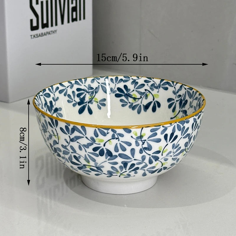 Cuenco de cerámica de gran capacidad de 6 pulgadas con patrón de flores para las cuatro estaciones, para fideos, sopa, ensalada, Pasta, apto para microondas/lavavajillas