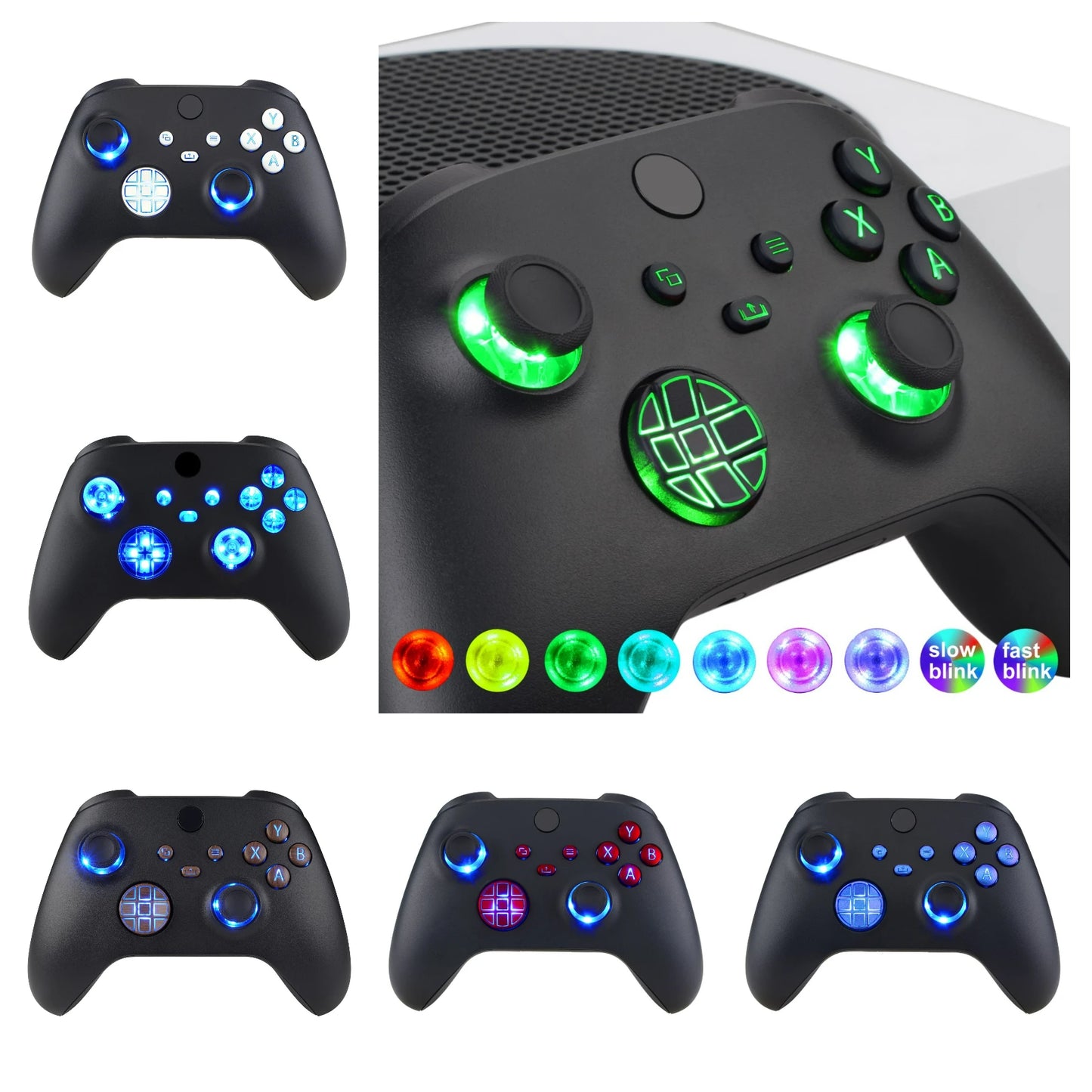 eXtremeRate Kit LED DTF V2 luminoso multicolor para controlador Xbox Series X/S modelo 1914, botones de palanca de mando D-pad