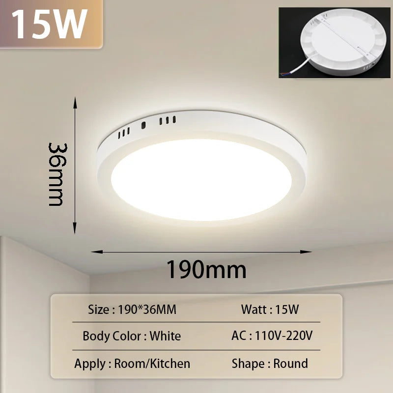 Lámpara de techo Led 110-265V Panel ultrafino luz Led para sala de estar dormitorio iluminación interior 20W 30W luces de techo redondas cuadradas