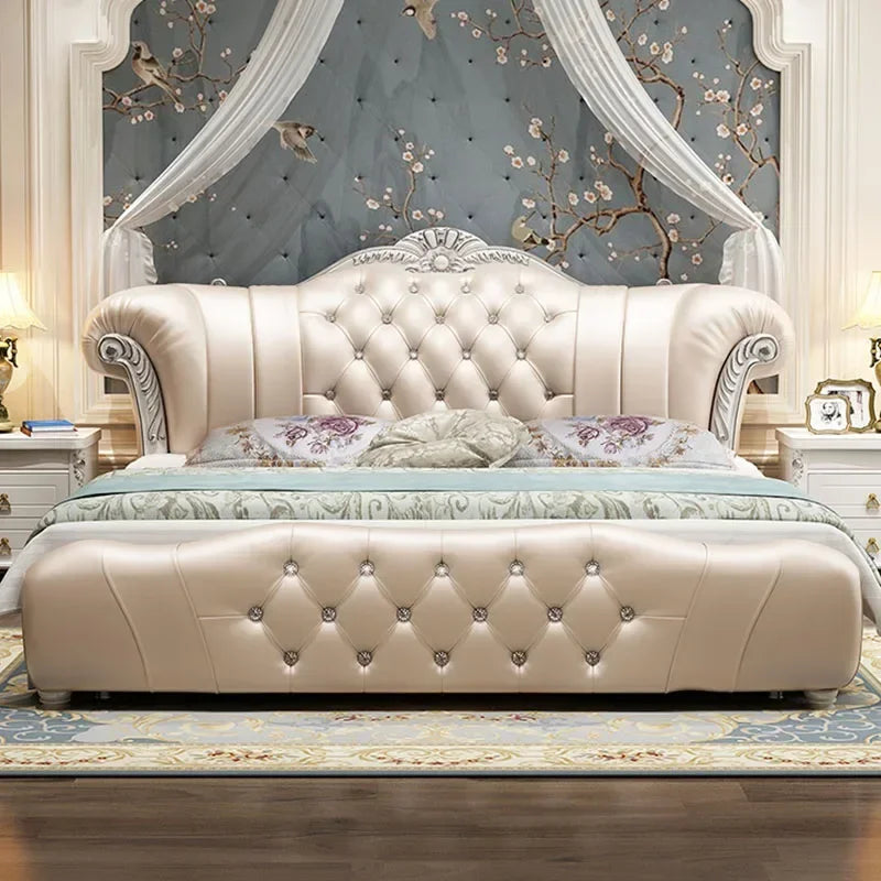 Cama moderna De madera De cuero De lujo cama De boda clásica europea cómoda segura Camas De Matrimonio Dormitorio muebles De dormitorio