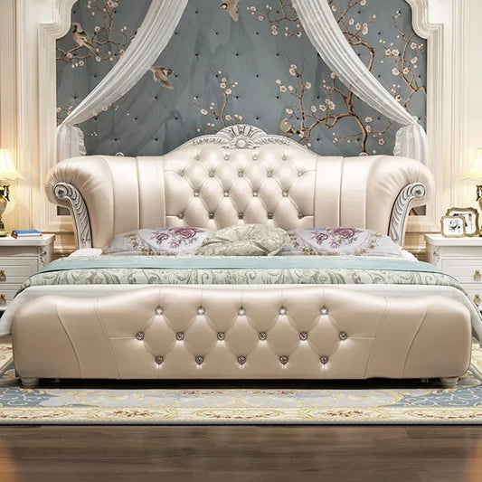 Cama moderna De madera De cuero De lujo cama De boda clásica europea cómoda segura Camas De Matrimonio Dormitorio muebles De dormitorio