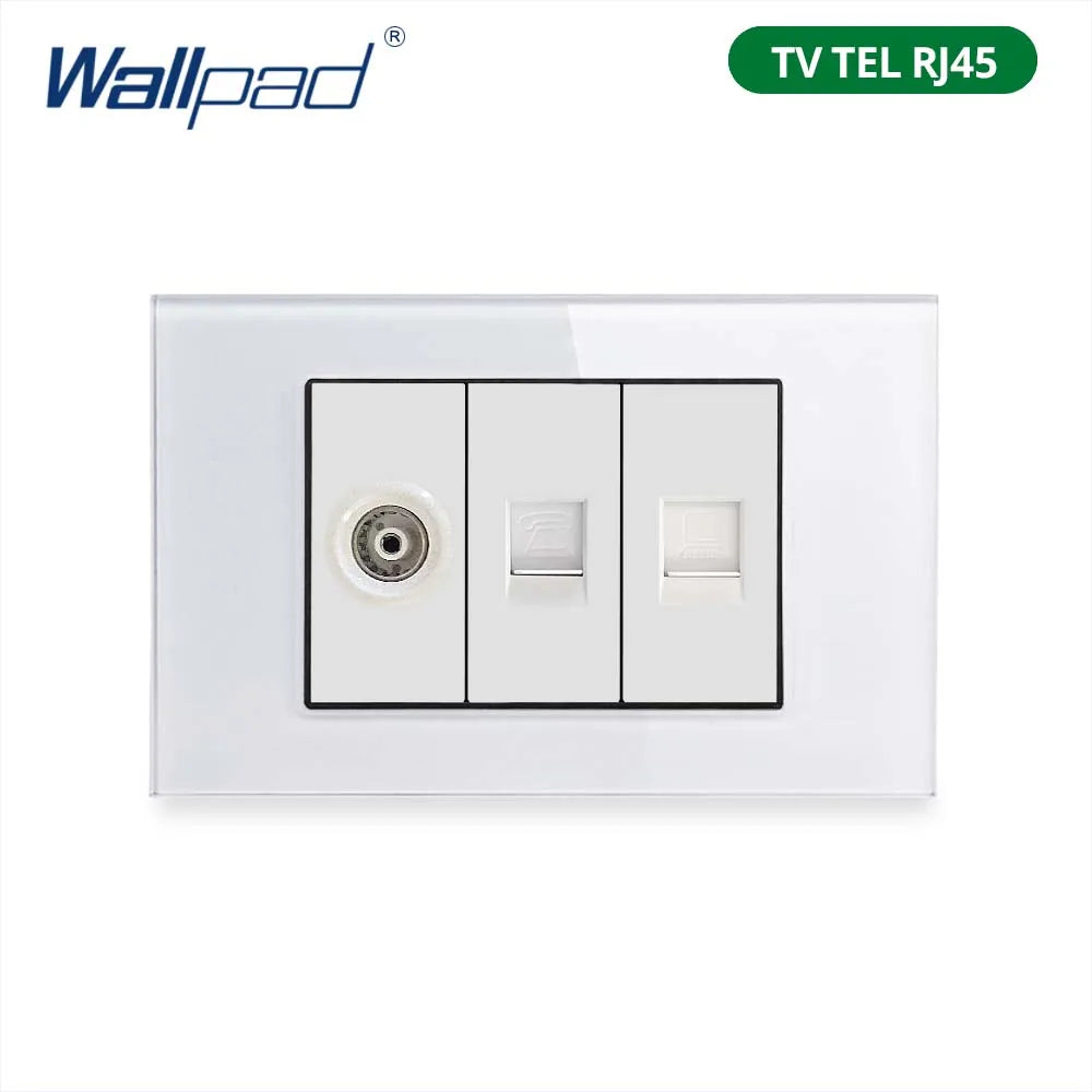 Wallpad Panel de vidrio templado blanco interruptor de luz de pared UE Reino Unido italiano Chile enchufe botón basculante 118*75mm 16A AC110-250V