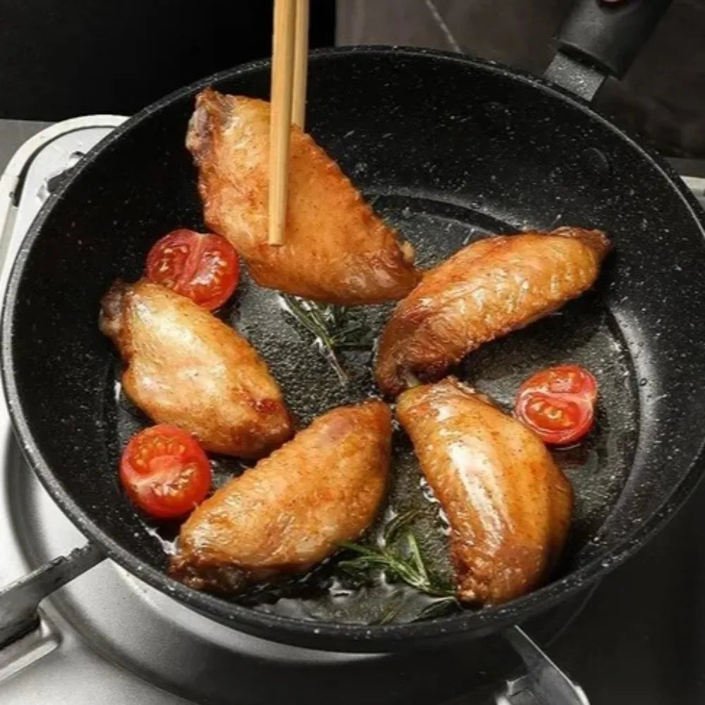 Sartén de piedra Maifan sin tapa de 18-25 cm, sartén antiadherente, utensilio de cocina grueso para cocinar carne, apto para cocinas de gas e inducción.