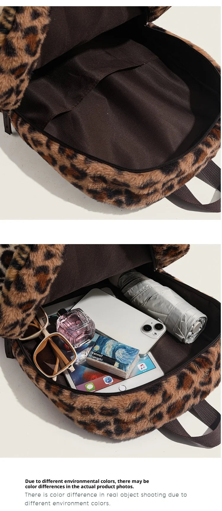 Mochila con estampado de leopardo, mochila de cabina de avión a la moda, bolso escolar de gran capacidad, bolsas suaves de felpa versátiles, Mochilas para Mujer 2025