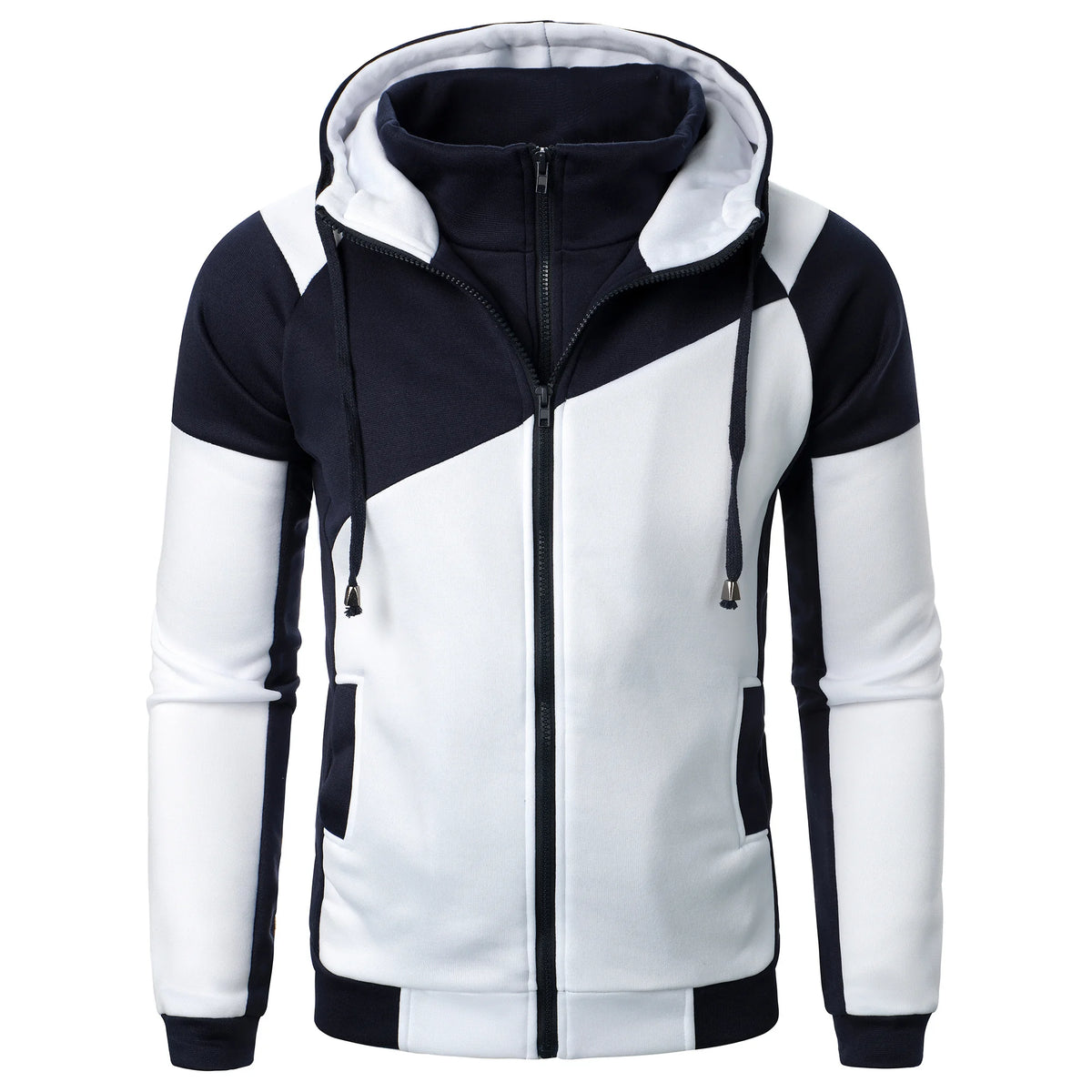 Deportes de otoño e invierno empalmados top casual de manga larga con capucha estilo deportivo para hombres