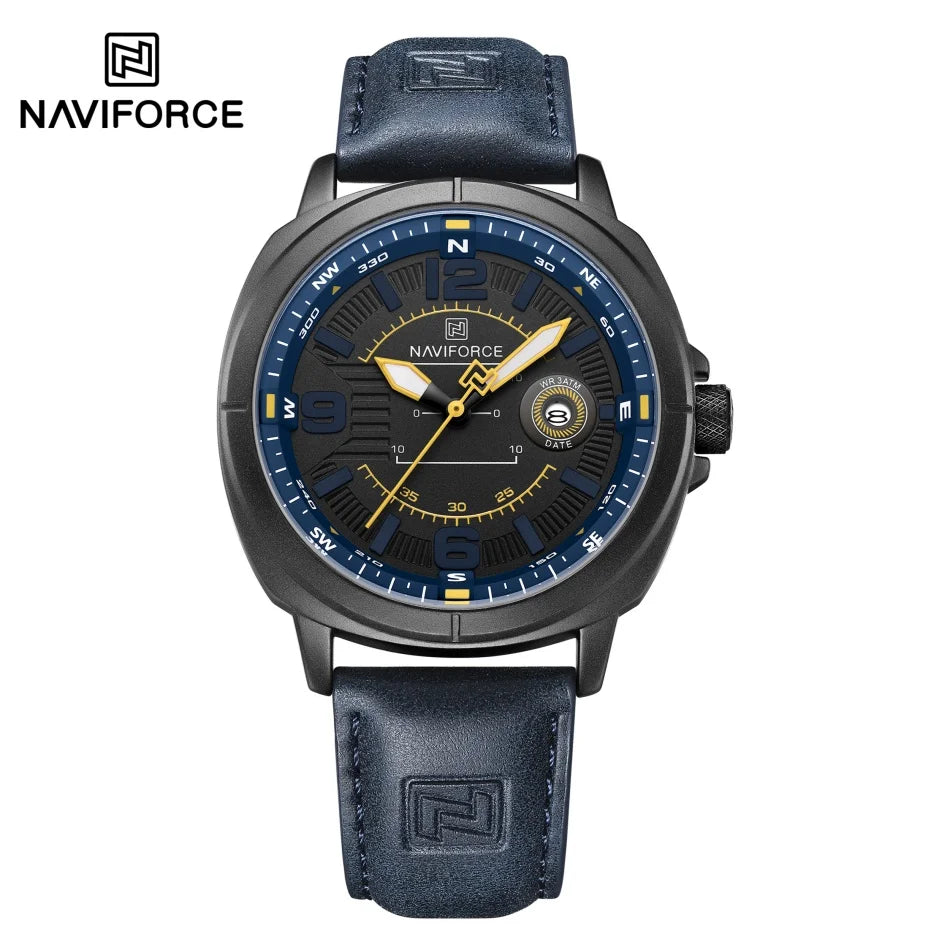Marca NAVIFORCE, Reloj de cuarzo para Hombre, banda de PU de alta calidad, Reloj de pulsera con calendario para Hombre, indicador de fecha automático, relojes impermeables, Reloj para Hombre
