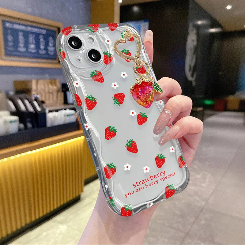 Funda con colgante de flor de fresa para Realme 15 13 14 Pro Plus 12 12X C71 C67 8i 8 C15 C12 C25 C25S C11 11 5G 7 6 5 Pro